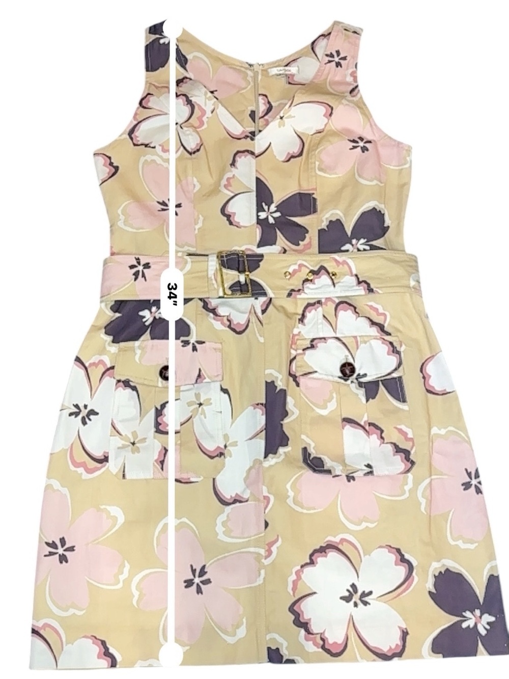 Tyler Boe Floral Jasmine Belted Dress Linen Blend Shift Small Y2K - Picture 12 of 14